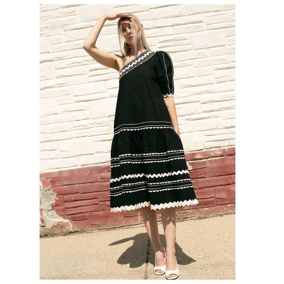 Sea New York Ryleigh Rickrack One-Shoulder Cotton Dress Size XXS - Picture 1 of 13